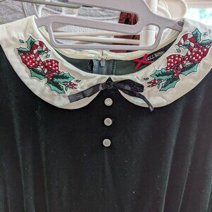Hell Bunny Merrily Festive Xmas Green Velvet Mini Dress Pin Up Rockabilly